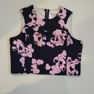 Navy and pink floral "chest peek" crop top